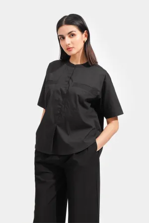 Round Neck Button Down Shirt