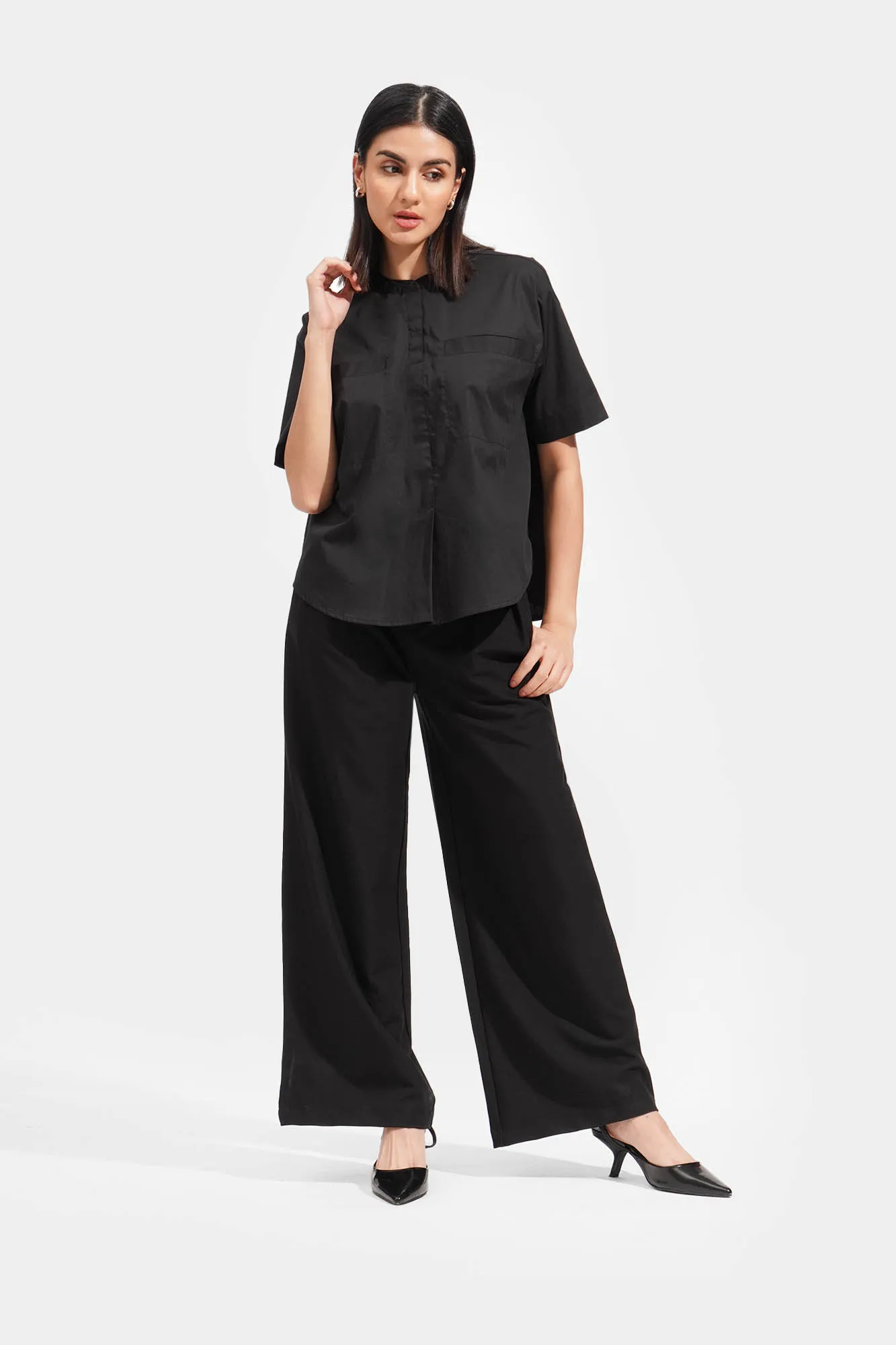 Round Neck Button Down Shirt