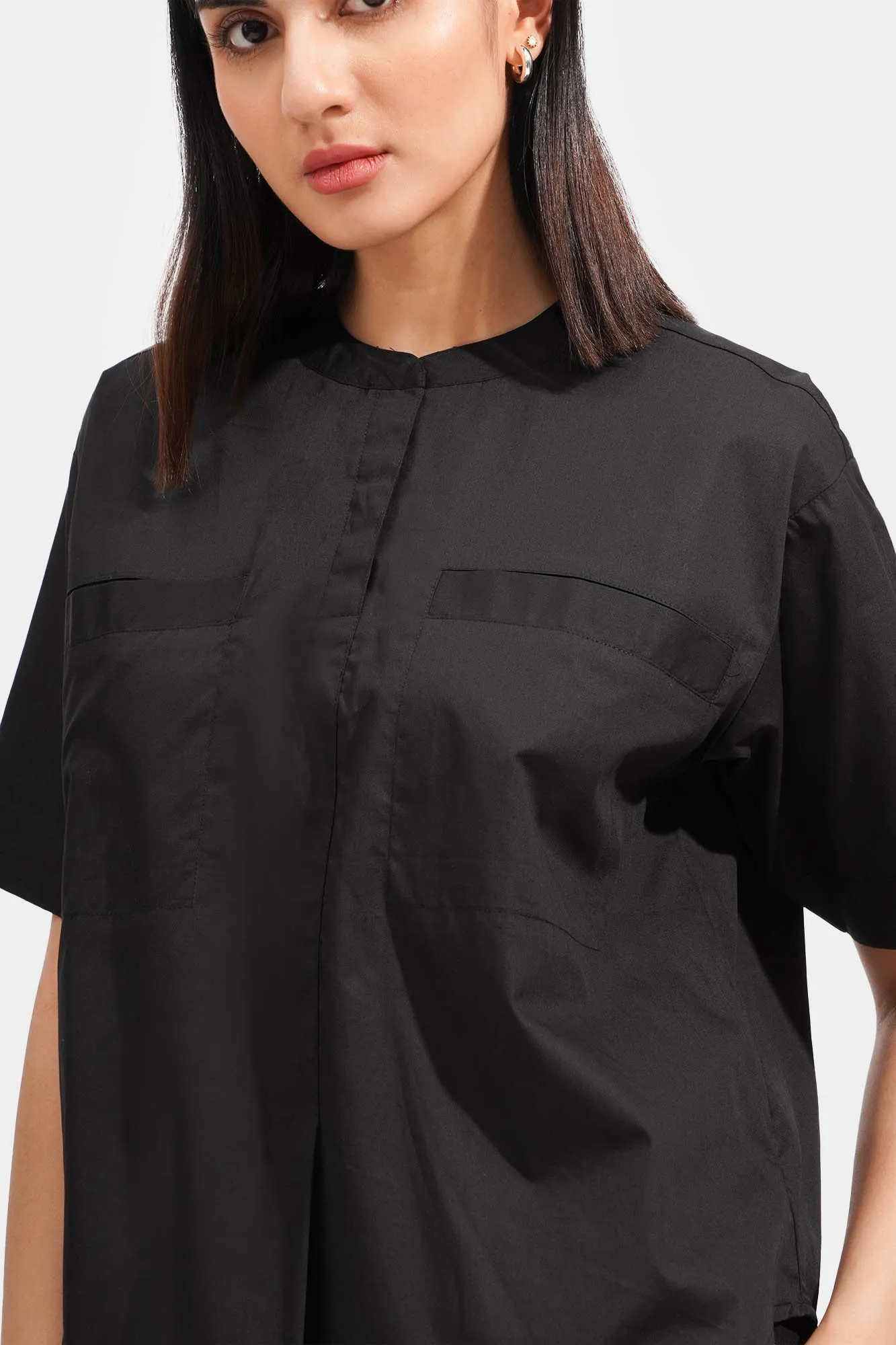 Round Neck Button Down Shirt