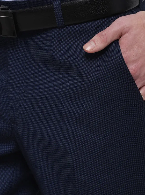 Royal Blue Solid Slim Fit Formal Trouser | Metal
