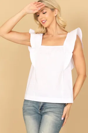 RUFFLE SLEEVELESS SQUARE NECK SOLID TOP