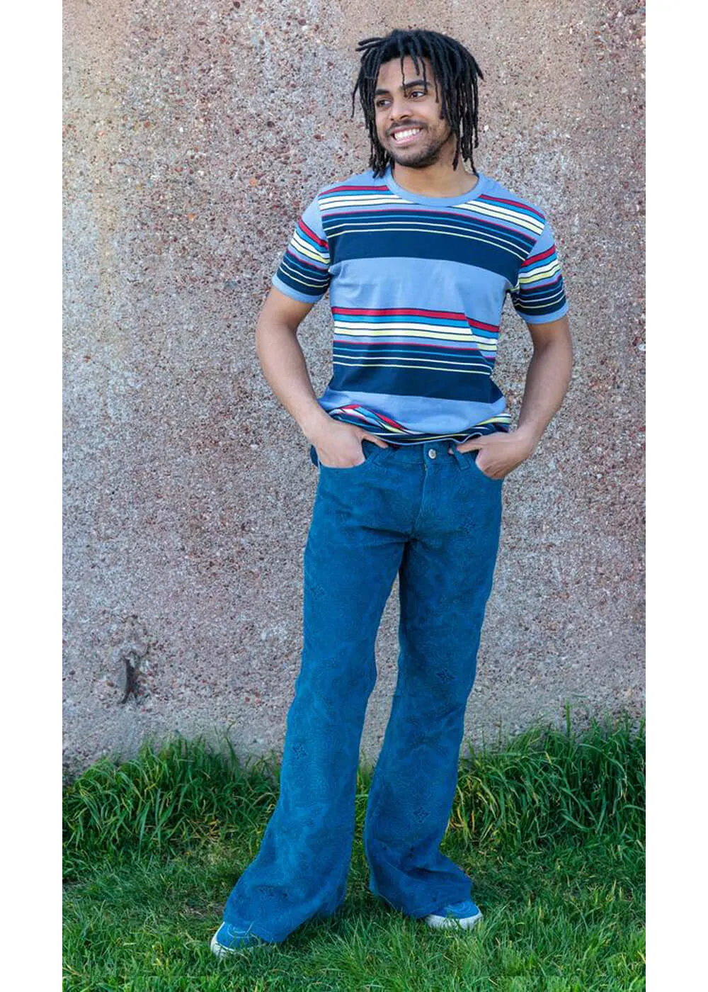 Run and Fly Mens Hendrix Corduroy 70's Flare Trousers Ink Blue