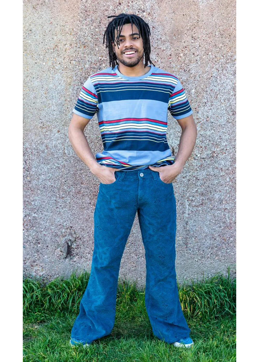 Run and Fly Mens Hendrix Corduroy 70's Flare Trousers Ink Blue