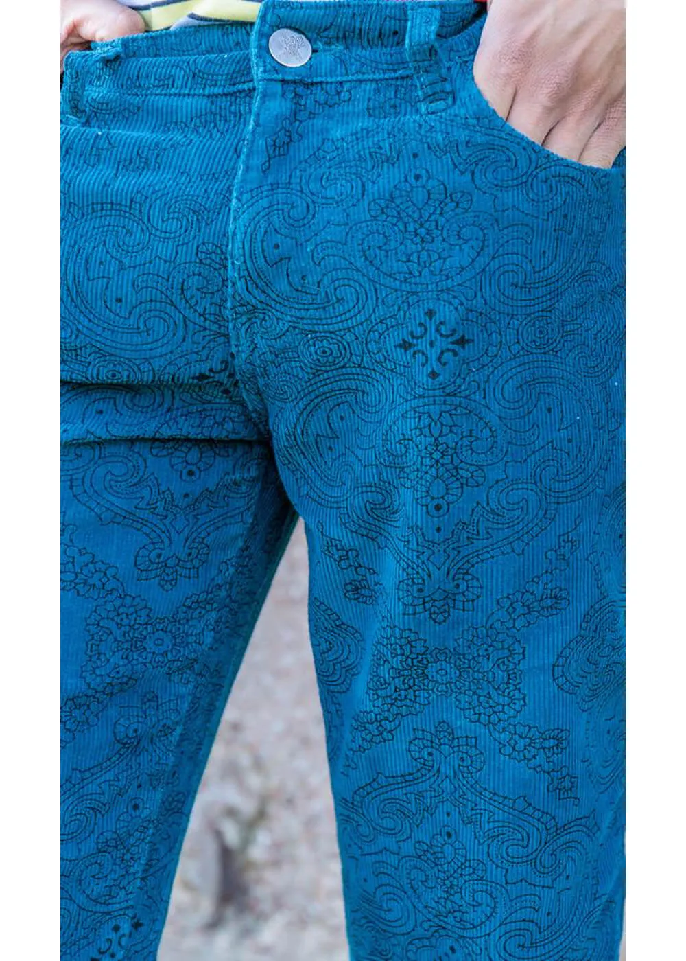 Run and Fly Mens Hendrix Corduroy 70's Flare Trousers Ink Blue