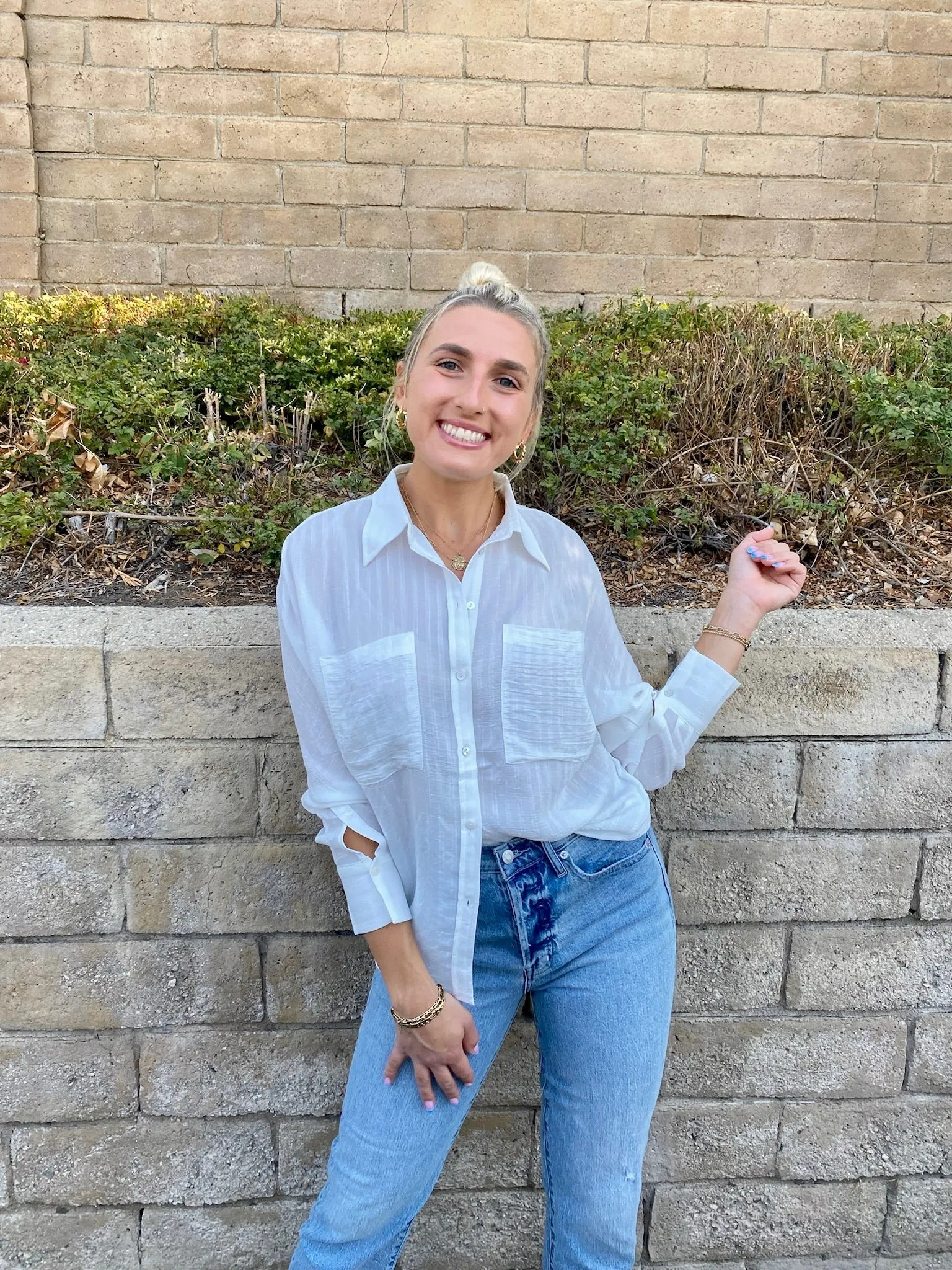 Ryann Button Down Blouse in White