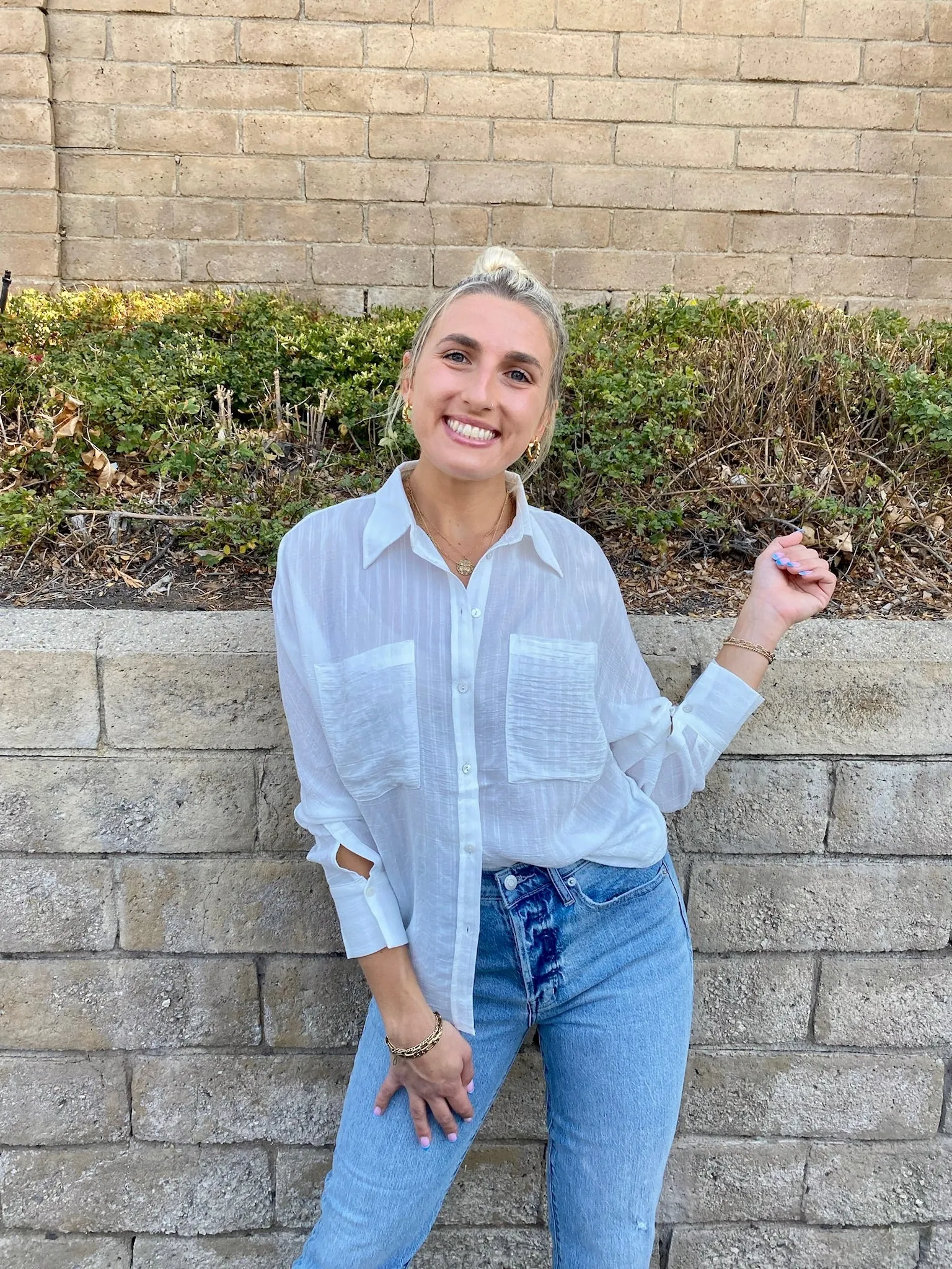 Ryann Button Down Blouse in White
