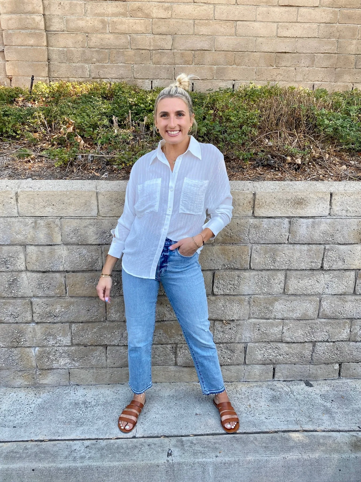 Ryann Button Down Blouse in White