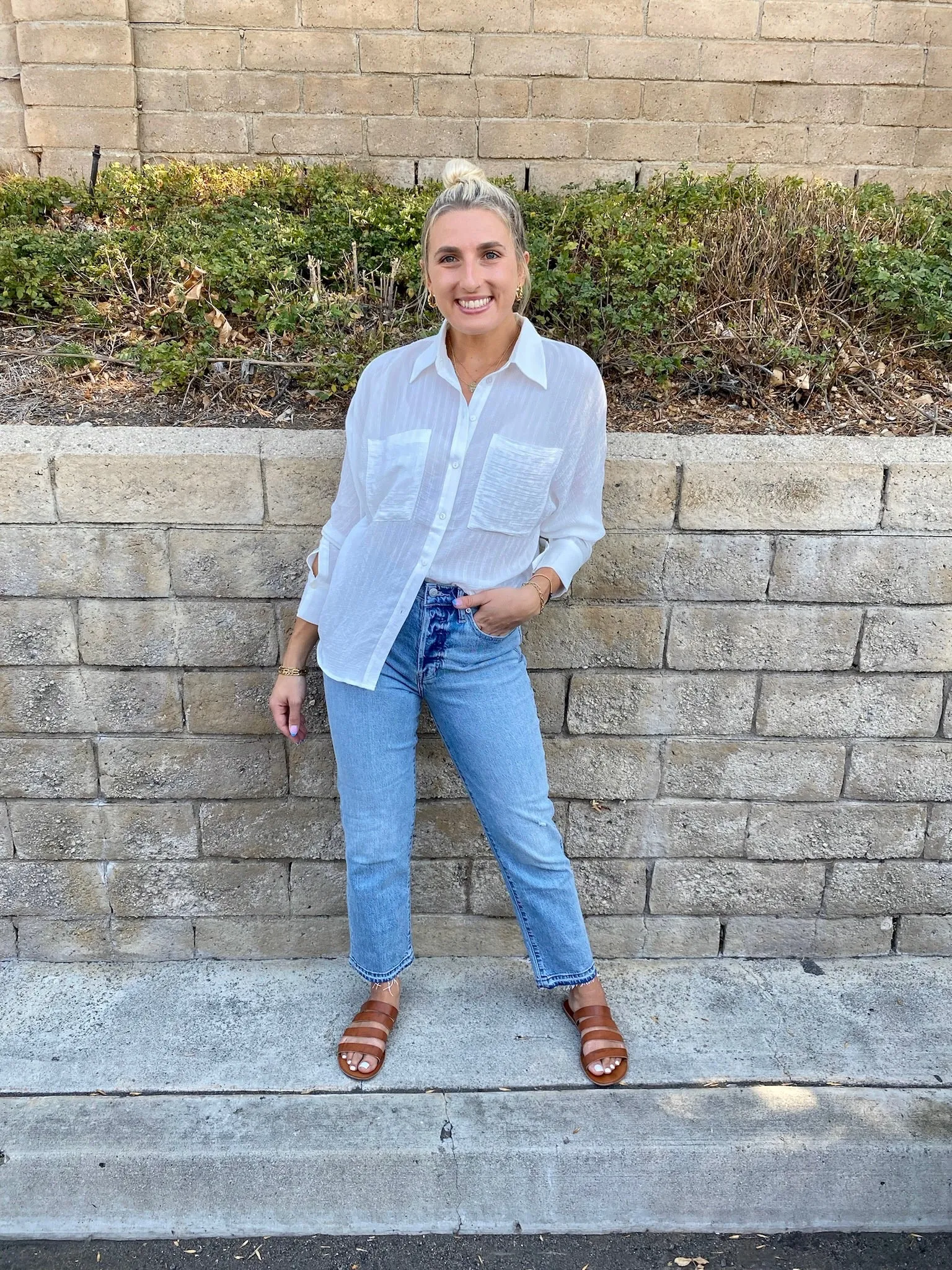 Ryann Button Down Blouse in White
