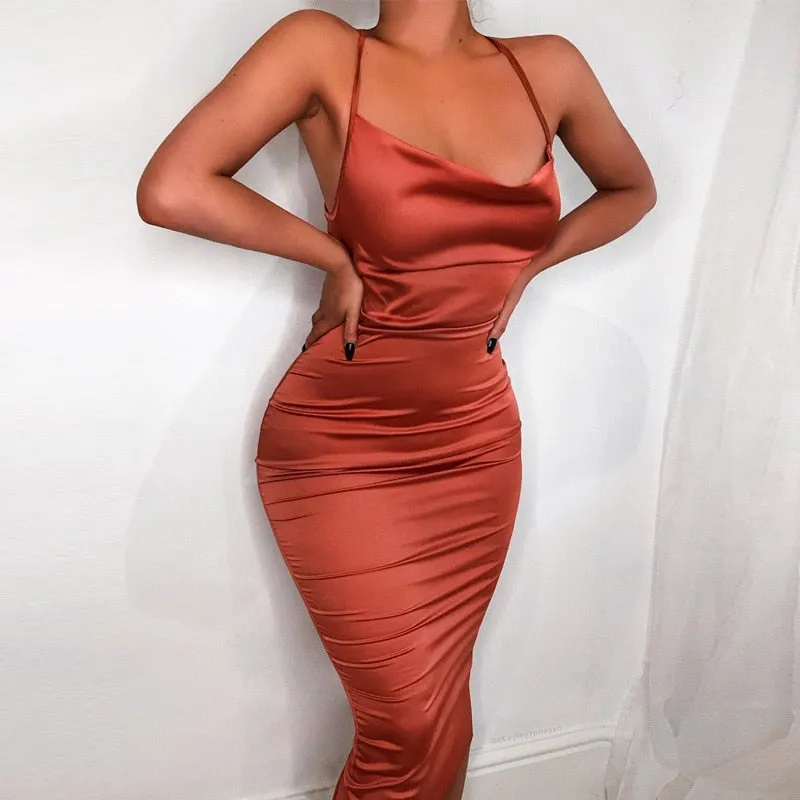 Satin lace up 2020 summer women bodycon