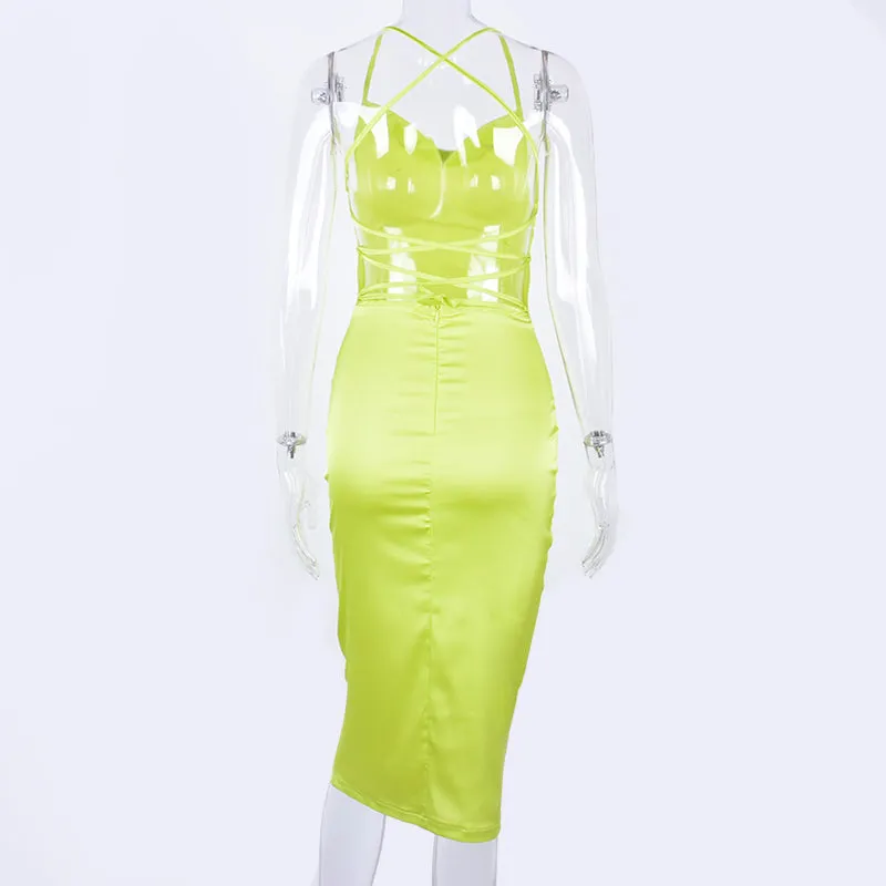 Satin lace up 2020 summer women bodycon