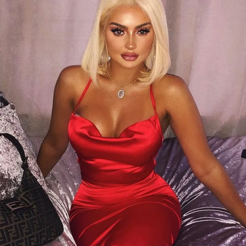 Satin lace up 2020 summer women bodycon