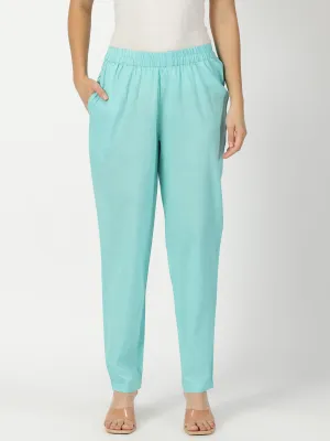 Sea Green Straight Fit Cotton Trouser