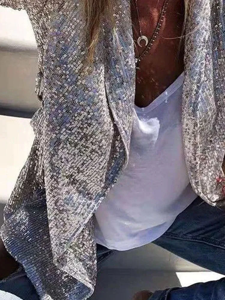 Sequined Women Blazer Elegant Lapel Office Lady Blazers Casual Long Sleeve Fashion Slim Female Jacket Coat Autumn Winter