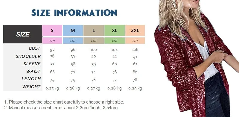 Sequined Women Blazer Elegant Lapel Office Lady Blazers Casual Long Sleeve Fashion Slim Female Jacket Coat Autumn Winter