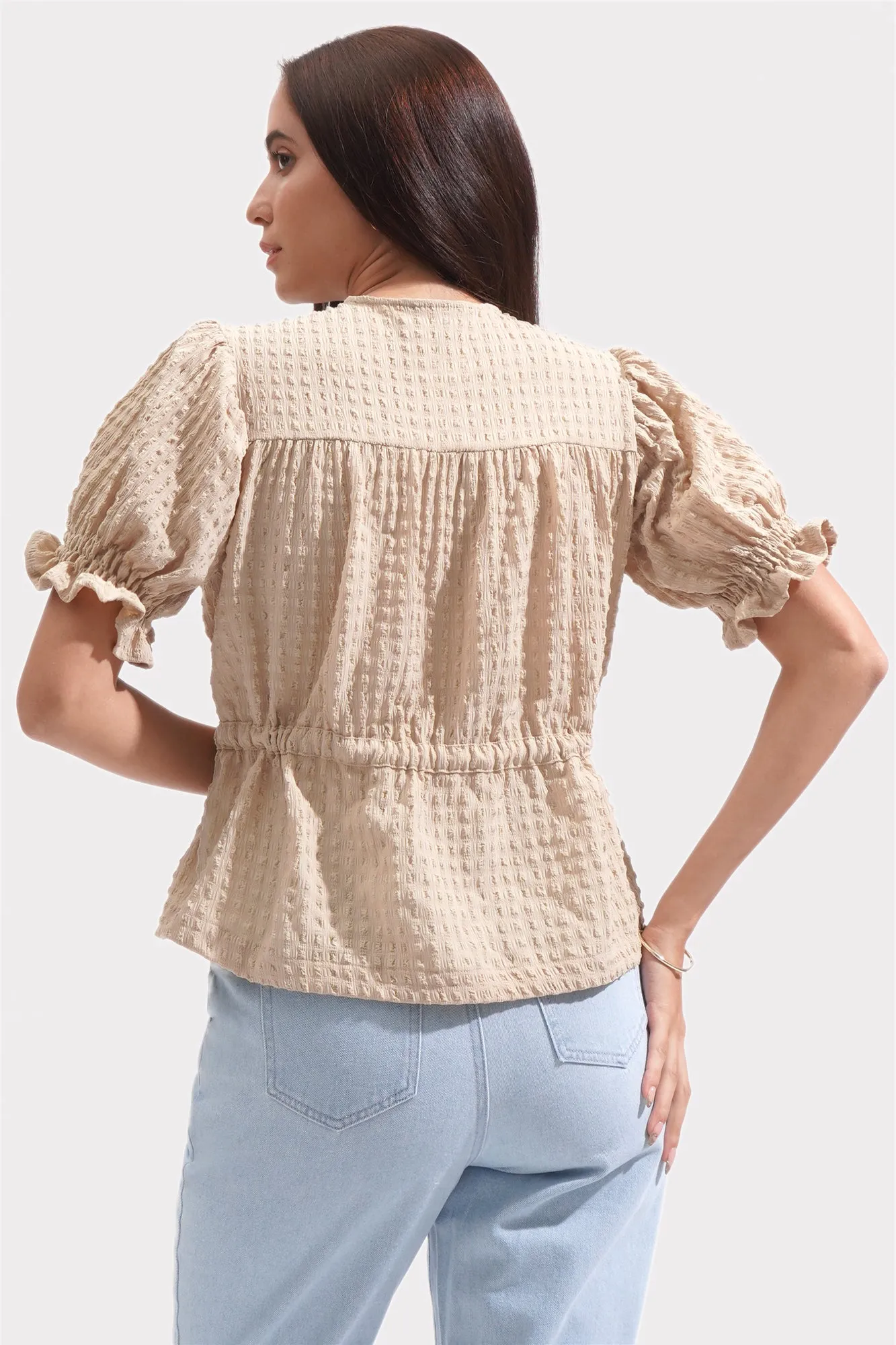 Shirred Button Down Top