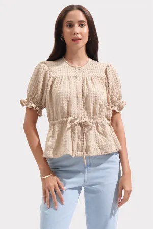 Shirred Button Down Top