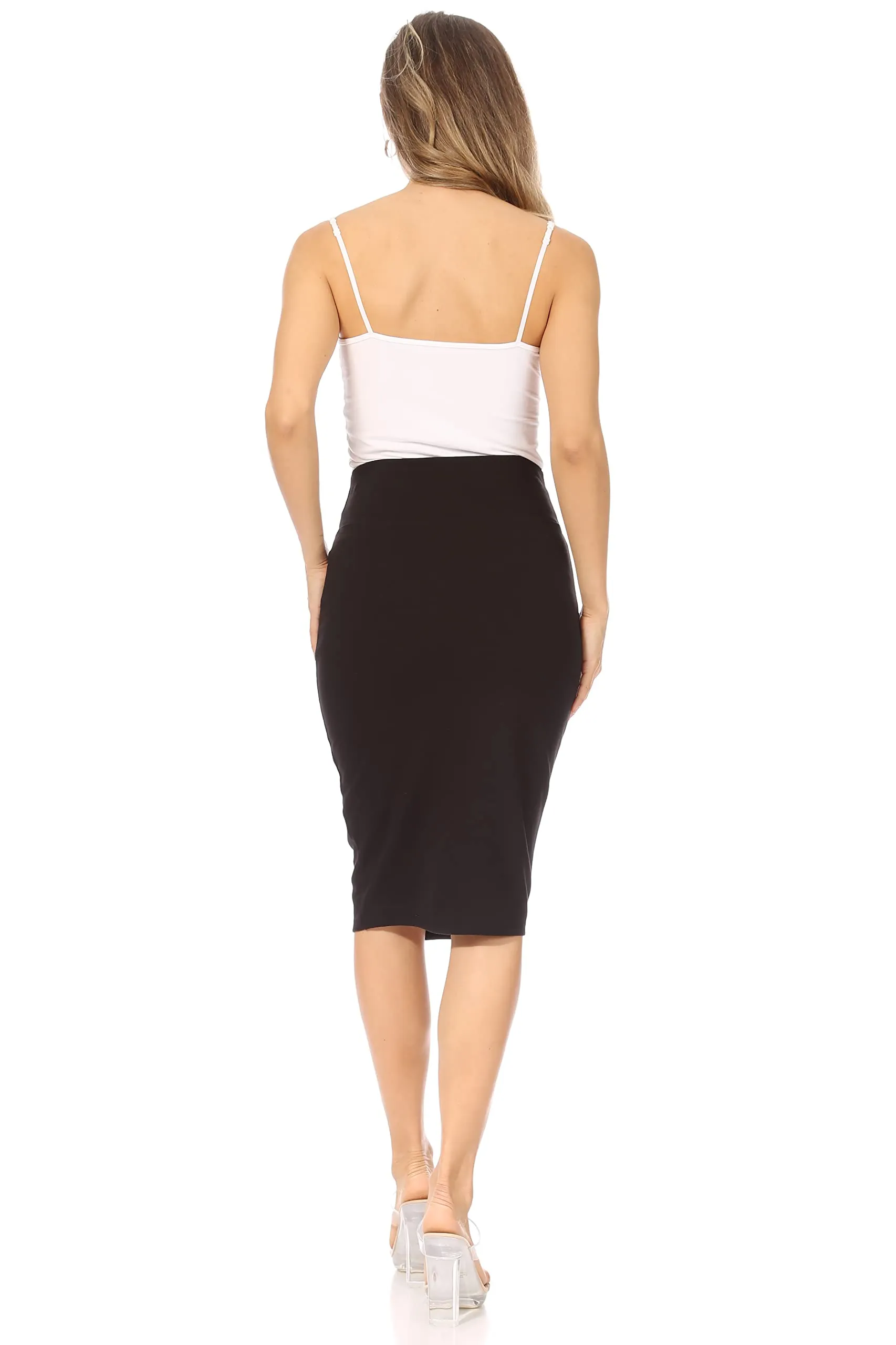 Simlu Women's Below the Knee Pencil Skirt for Office Wear, Medium, Black