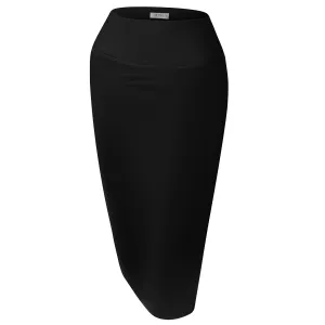 Simlu Women's Below the Knee Pencil Skirt for Office Wear, Medium, Black