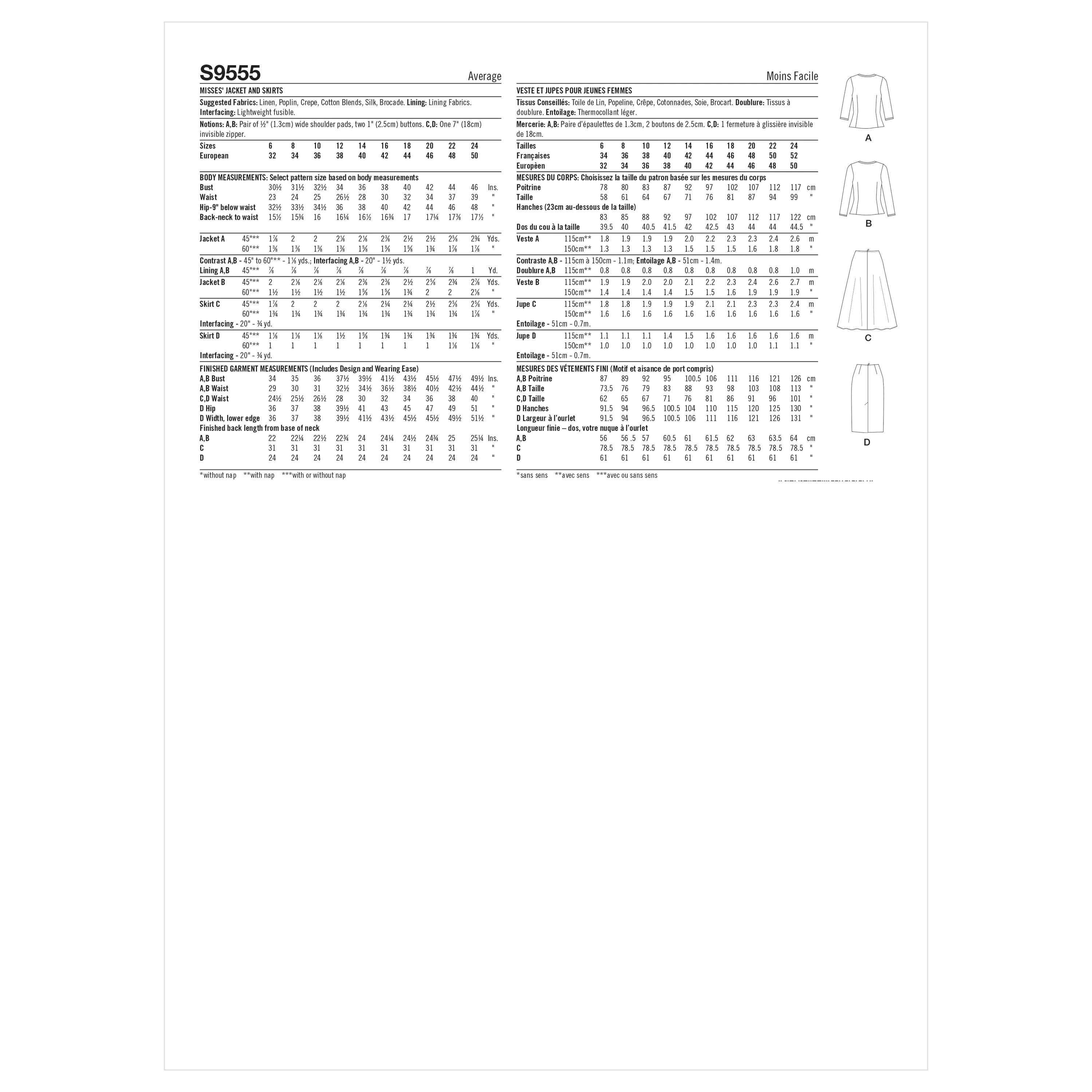 Simplicity Pattern 9555 Misses' Jacket & Skirts