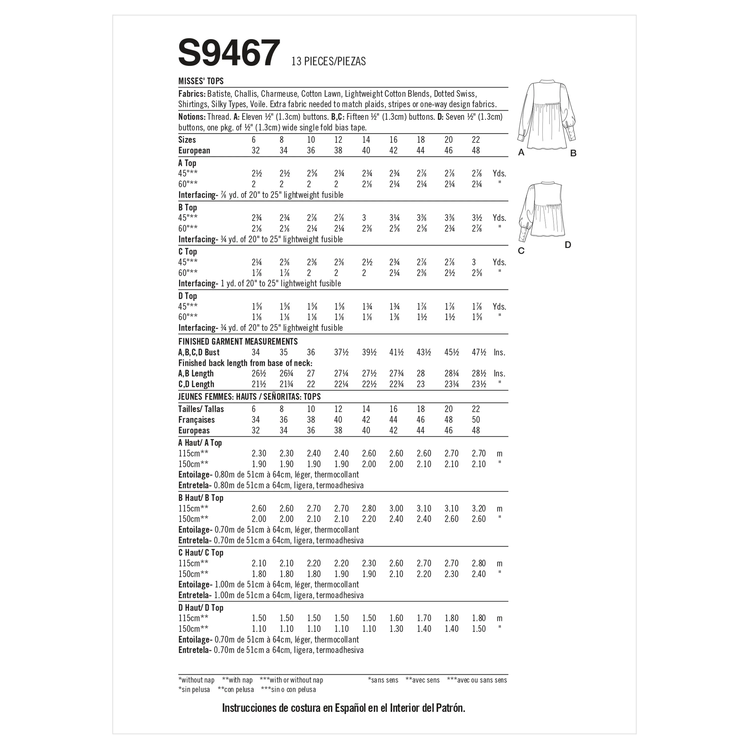 Simplicity Pattern S9467 Misses' Tops