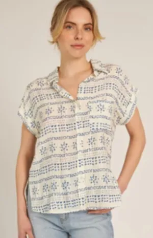 Siwa Blouse-Ivory Blue