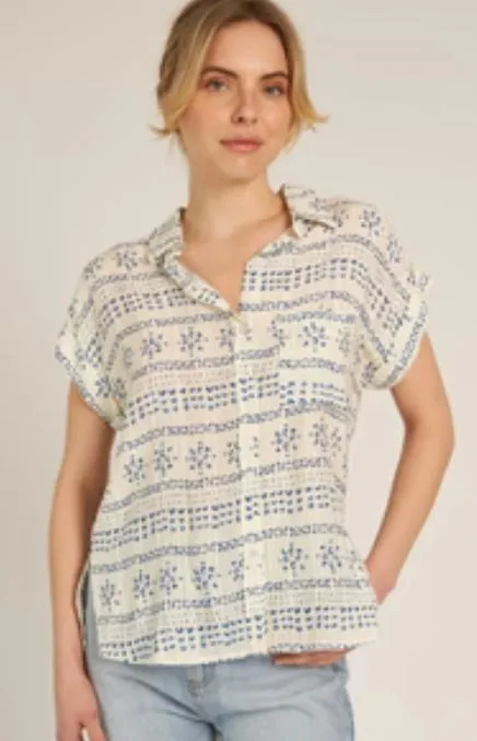 Siwa Blouse-Ivory Blue