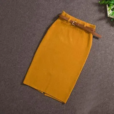 Skirts Casual Women High Waist Knee-length Knitted Elegant slim Long Pencil Skirts 850J 25