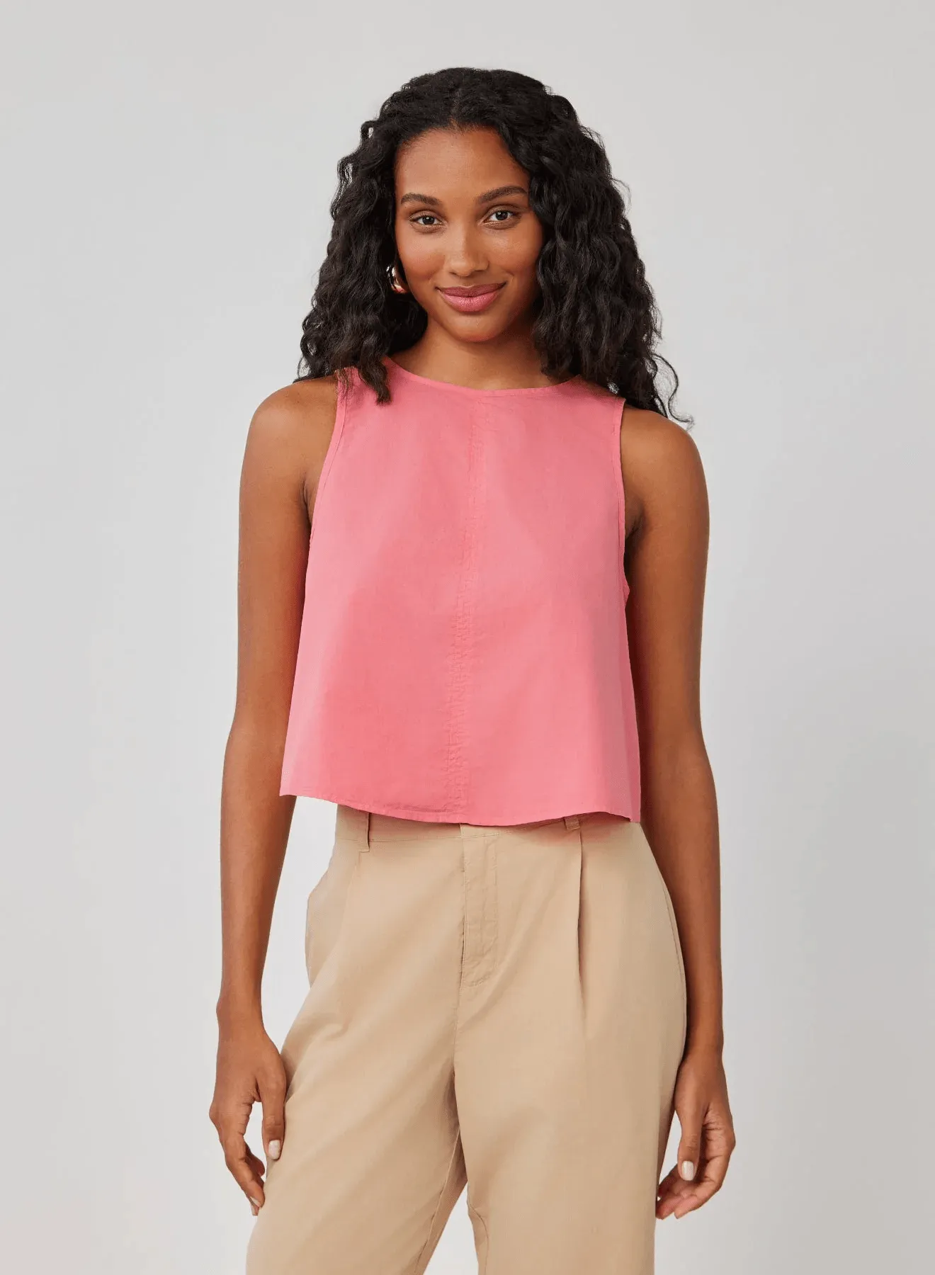 Sleeveless Button Back Top in Hibiscus Pink