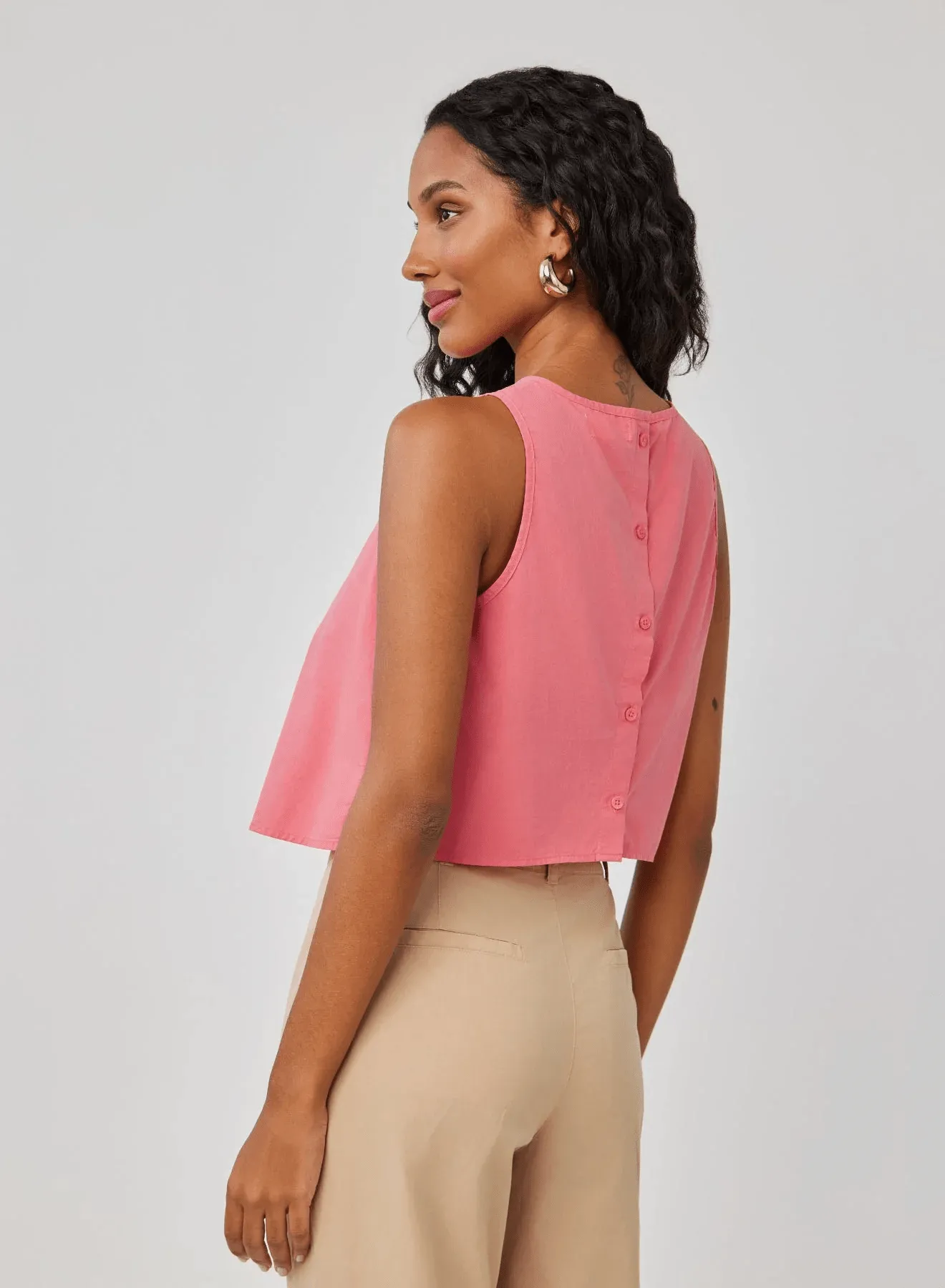 Sleeveless Button Back Top in Hibiscus Pink