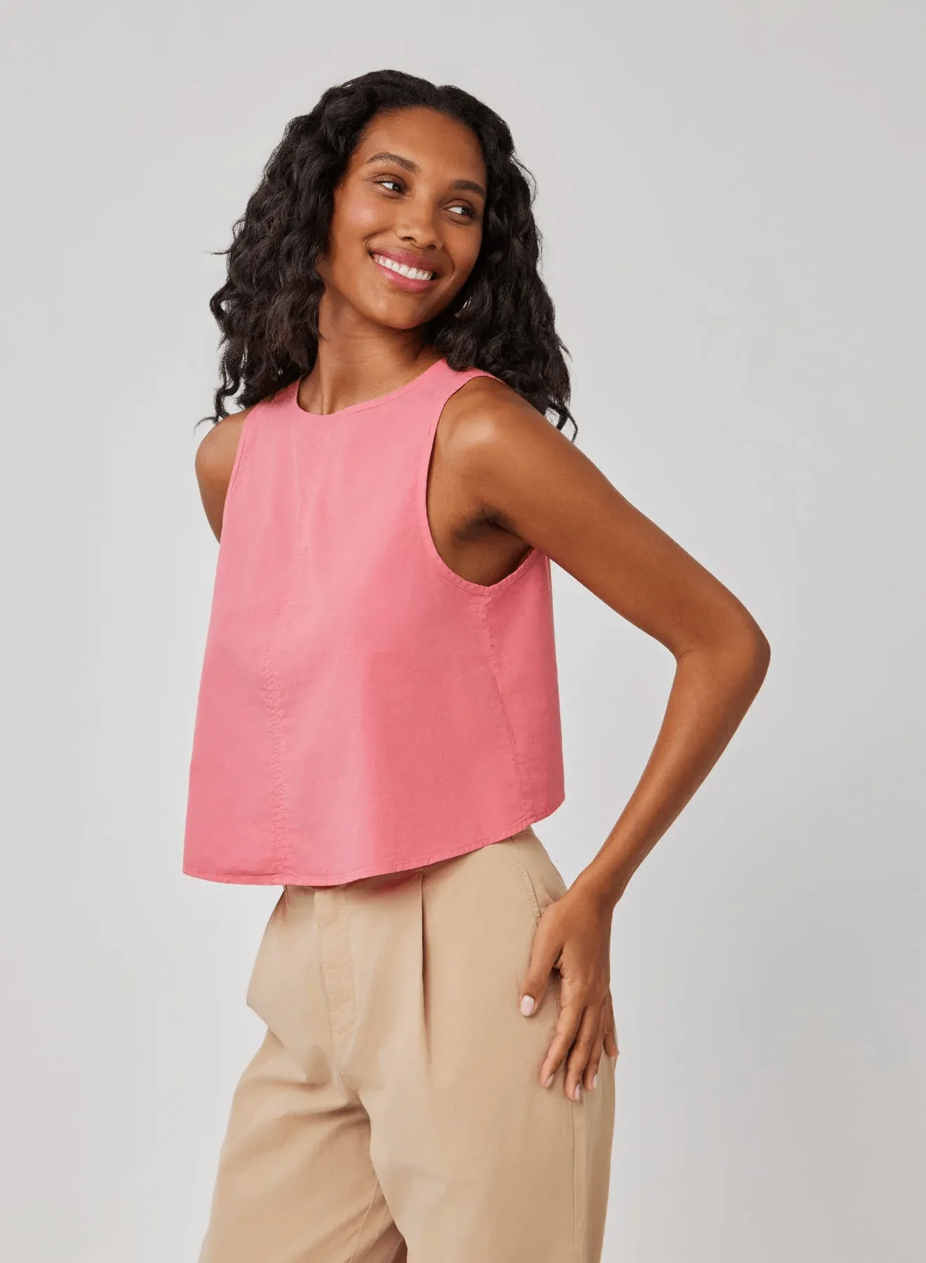 Sleeveless Button Back Top in Hibiscus Pink