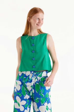 Sleeveless Button-Front Top