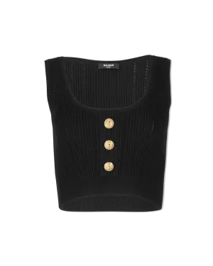Sleeveless Cropped 3 Button Knit Top