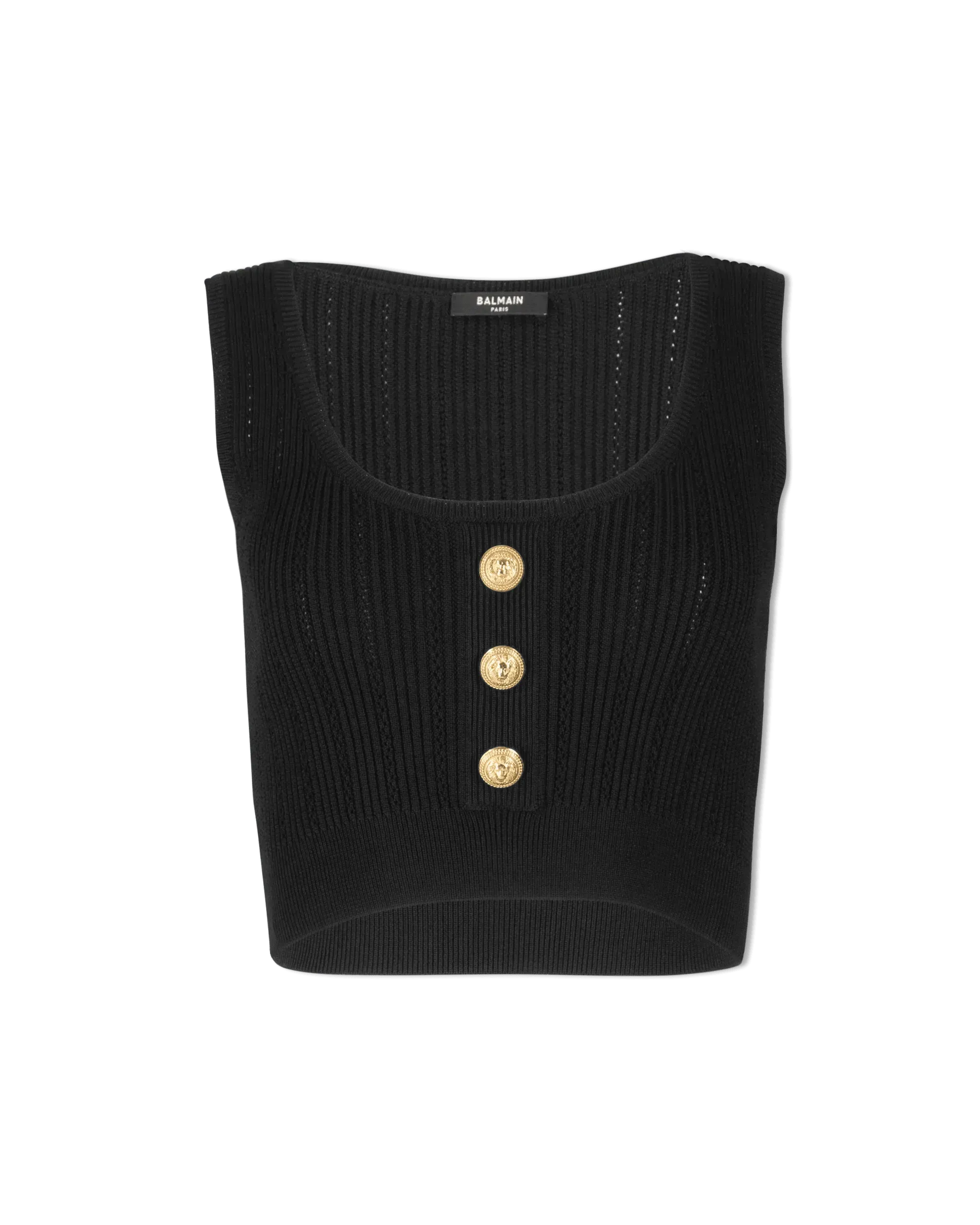 Sleeveless Cropped 3 Button Knit Top