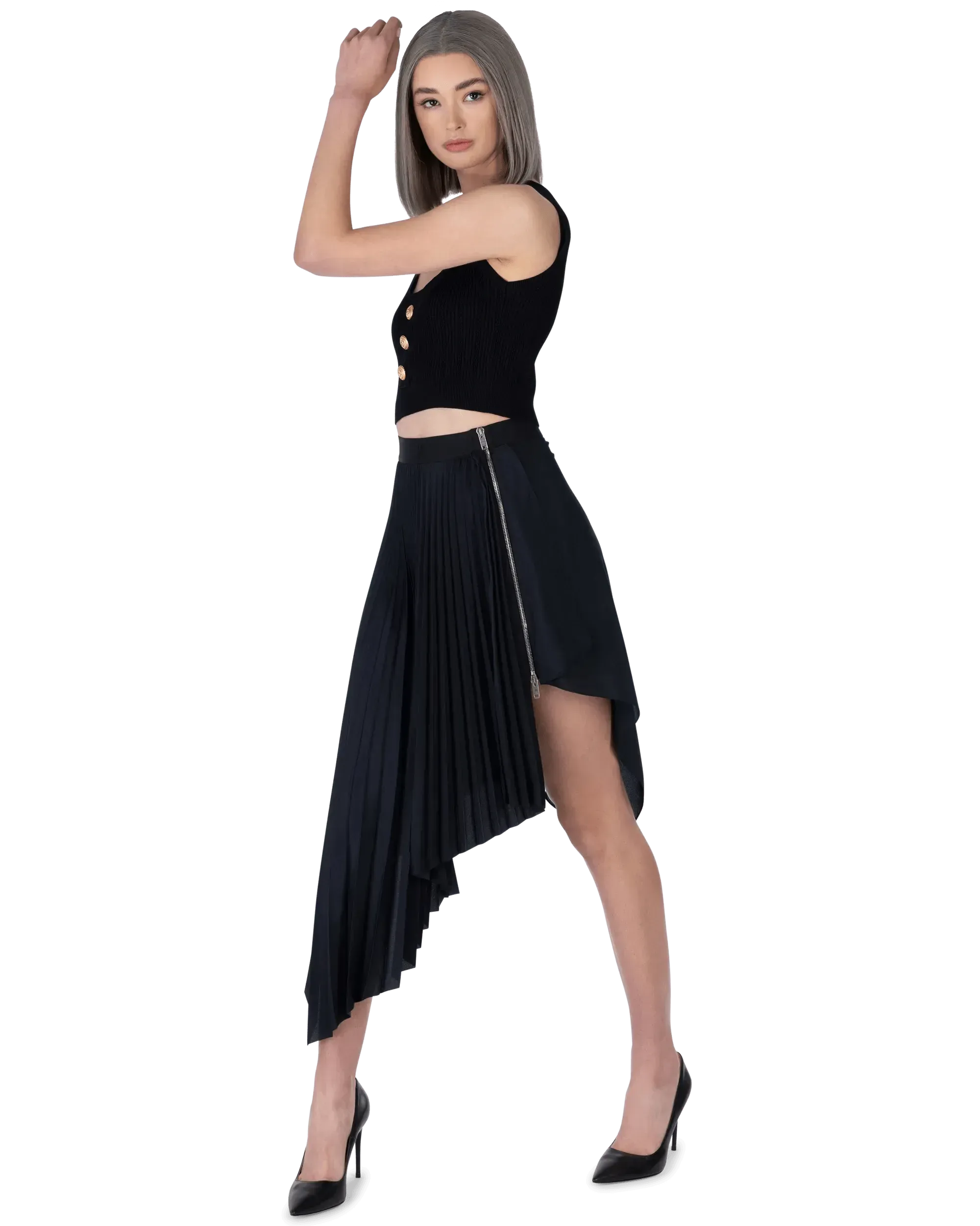 Sleeveless Cropped 3 Button Knit Top