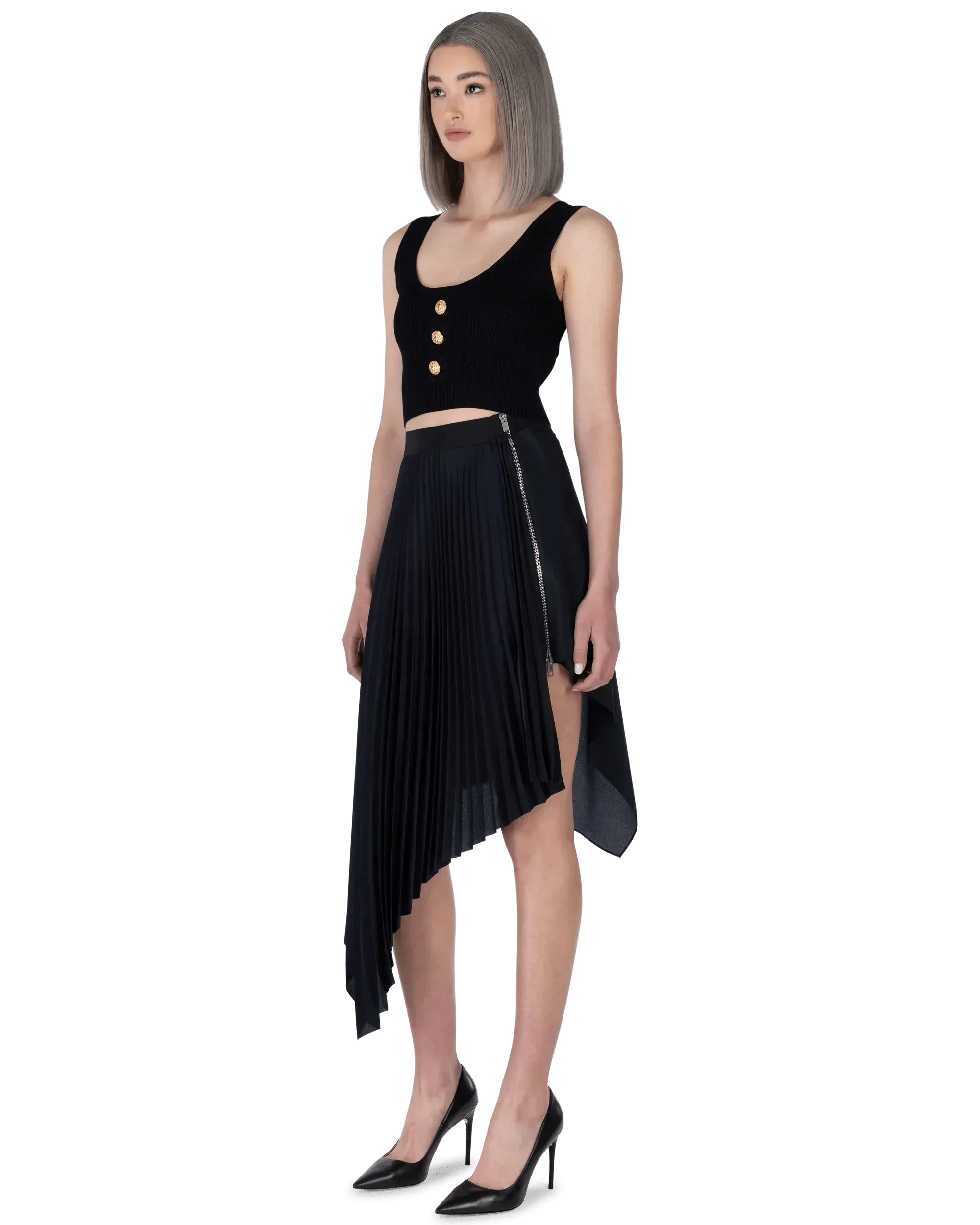 Sleeveless Cropped 3 Button Knit Top