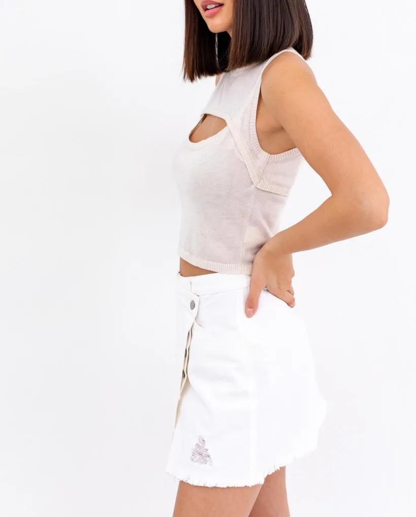 Sleeveless Double Layer Cut Out Crop Top