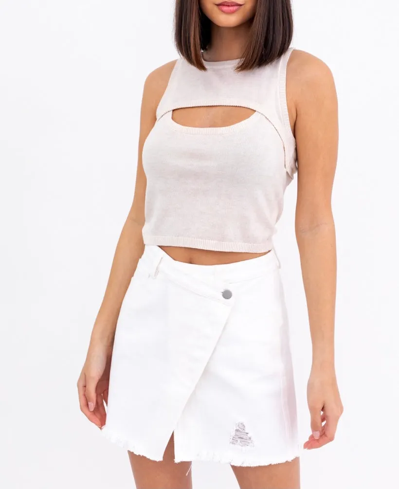 Sleeveless Double Layer Cut Out Crop Top