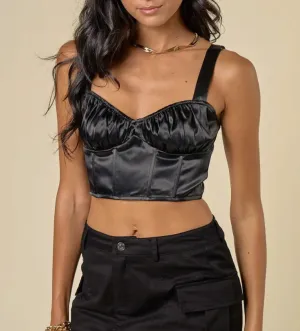 Sleeveless Satin Boning Detail Crop Top