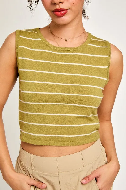 Sleeveless Stripe Sweater Crop Top