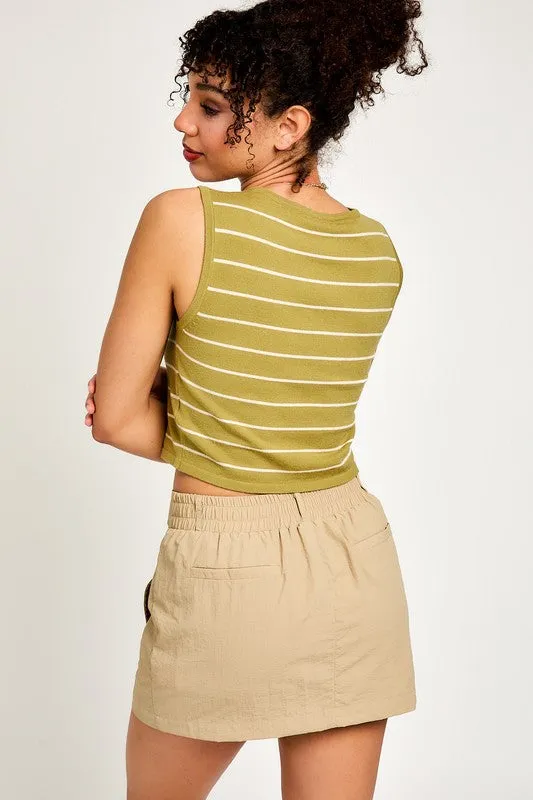 Sleeveless Stripe Sweater Crop Top