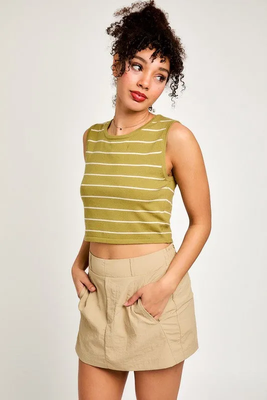 Sleeveless Stripe Sweater Crop Top