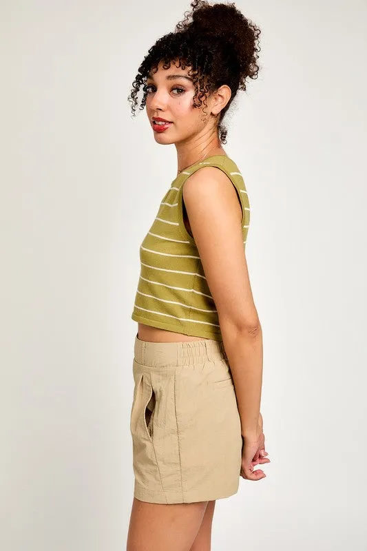 Sleeveless Stripe Sweater Crop Top