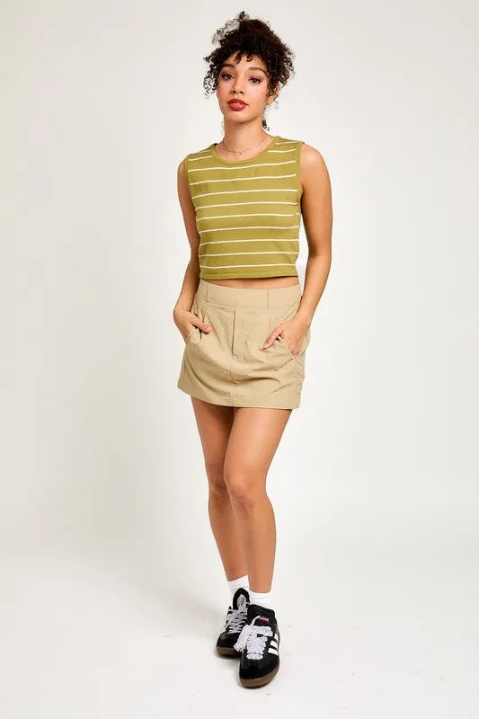 Sleeveless Stripe Sweater Crop Top