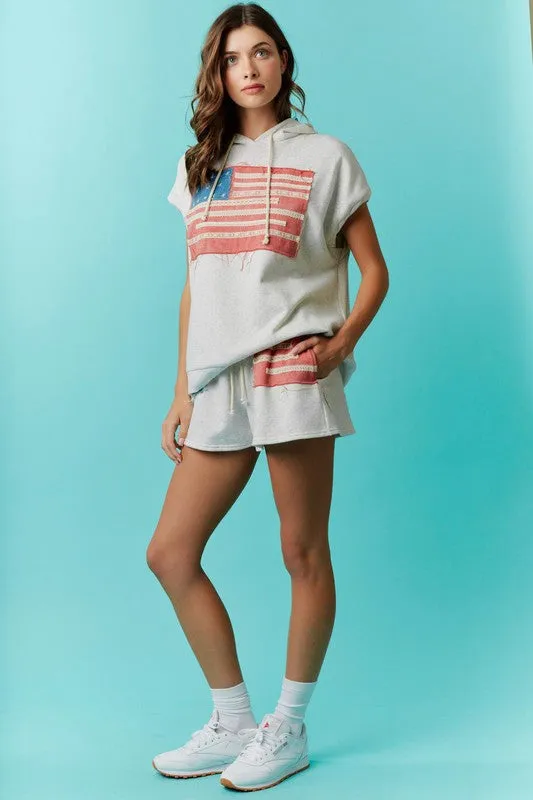 Sleeveless Tank Hoodie With Flag Embroidery Detail
