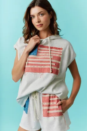 Sleeveless Tank Hoodie With Flag Embroidery Detail