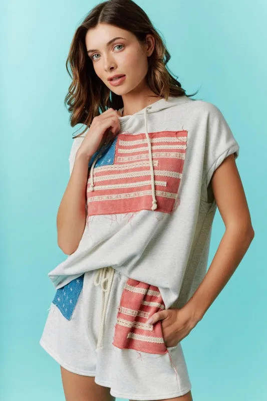 Sleeveless Tank Hoodie With Flag Embroidery Detail
