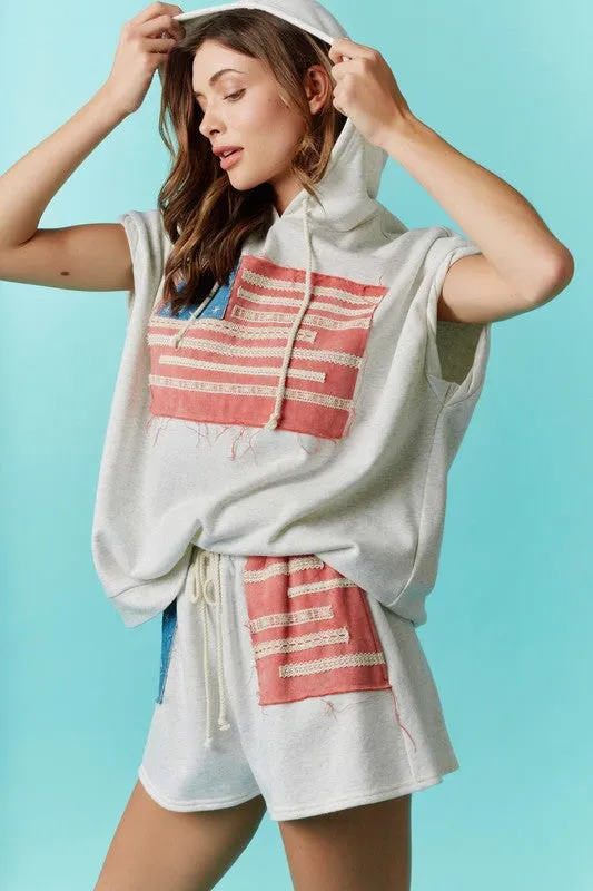 Sleeveless Tank Hoodie With Flag Embroidery Detail