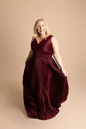 Sleeveless with Full Body Pleats, Long Chiffon Dress