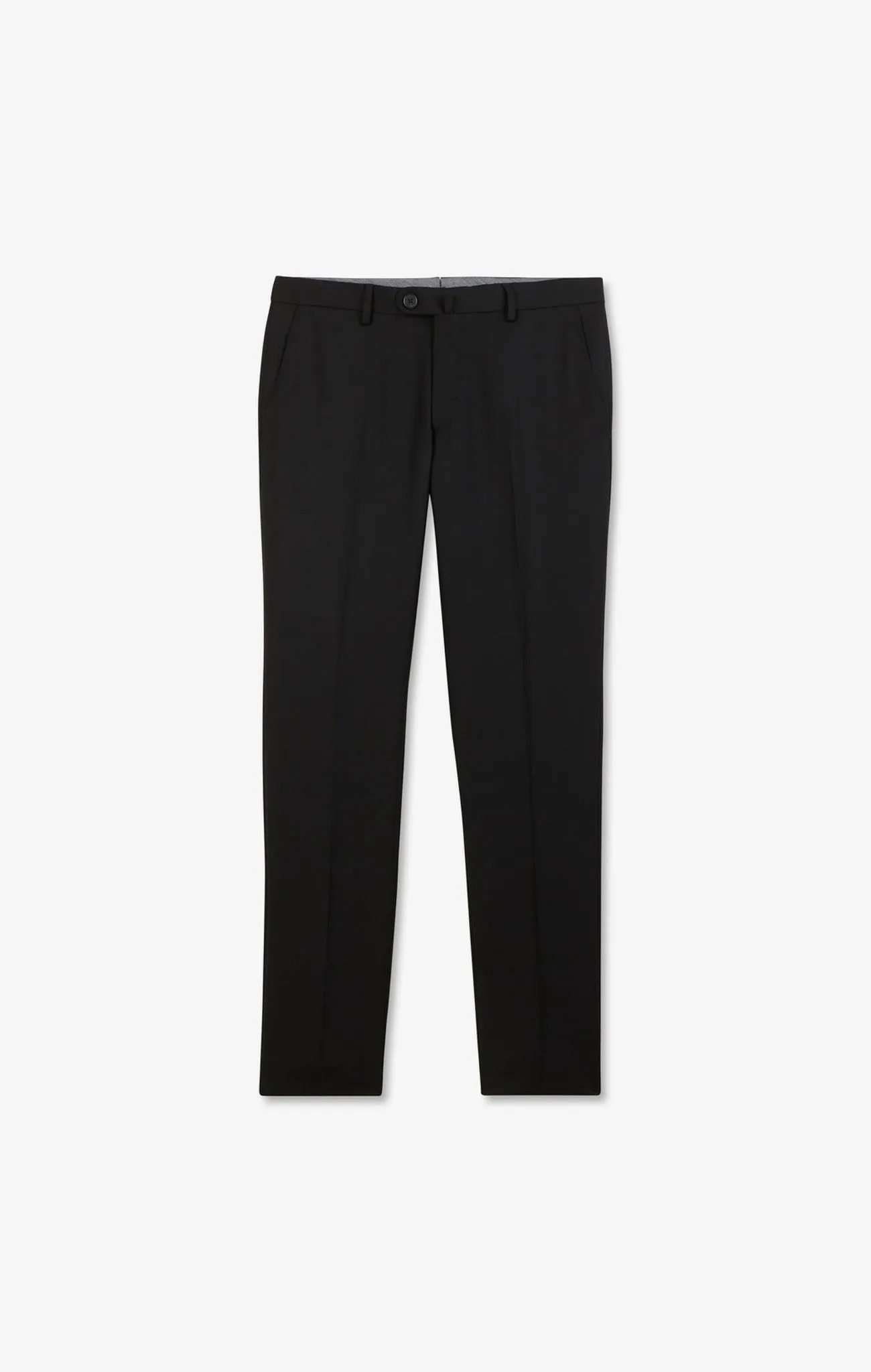 Slim black wool trousers with broken fold