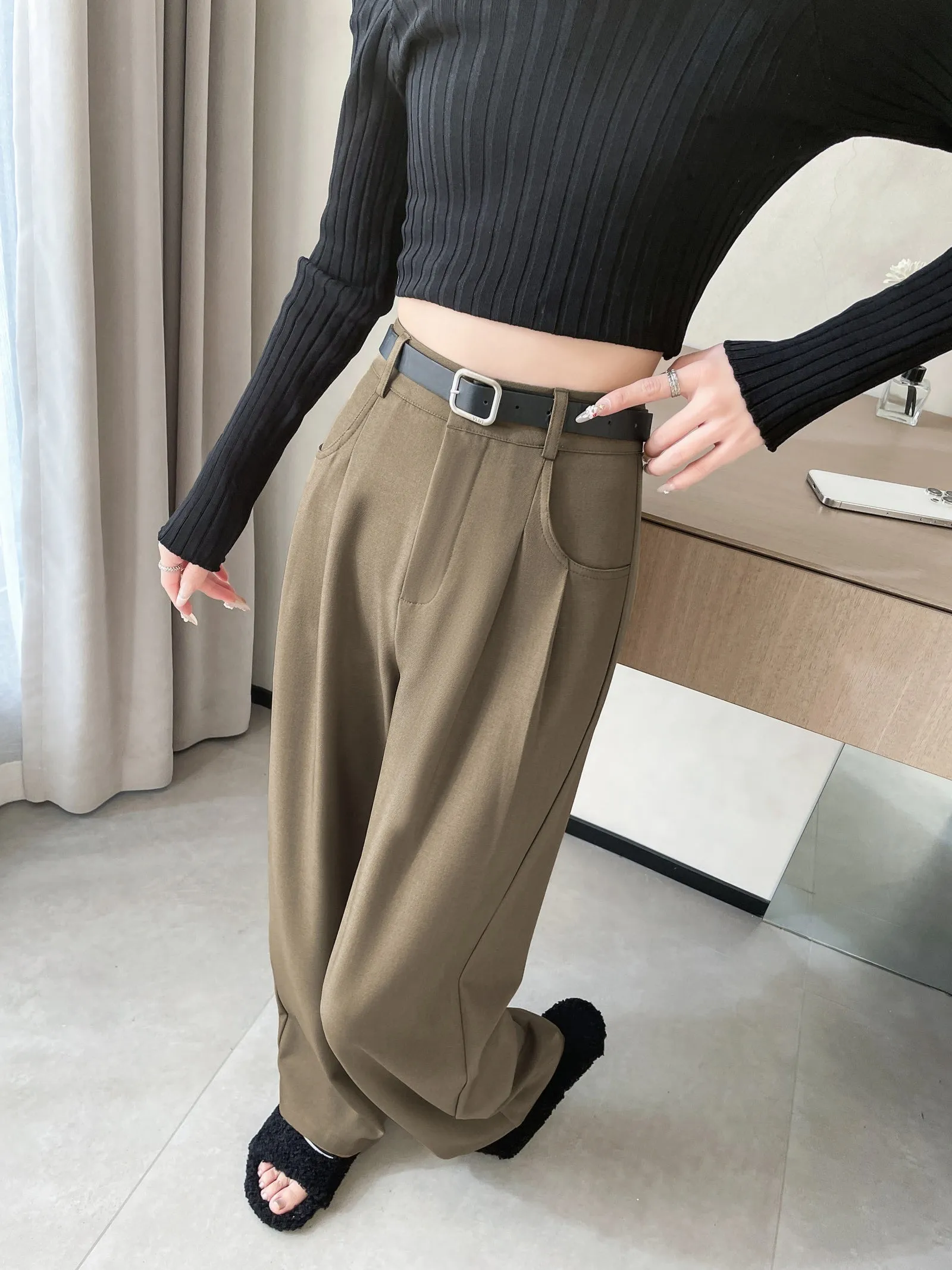 Slim Fit and Fashionable Pleated Pants for Women